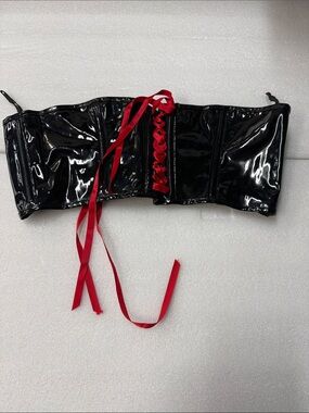 Allure Black Patent Waist Corset with Red Ribbon Lacing